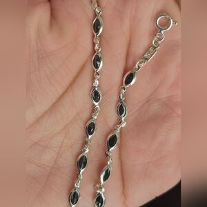 .925 Sterling Silver Black Oval Pattern Bracelet, Jewelry